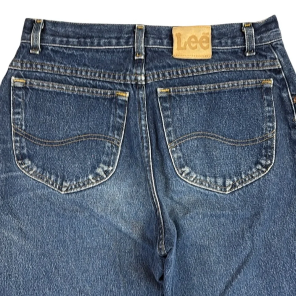 Vintage 90s Lee Straight Leg Jeans 100% Cotton Dark Blue Patch 1889 Button 31x33 - Picture 10 of 14